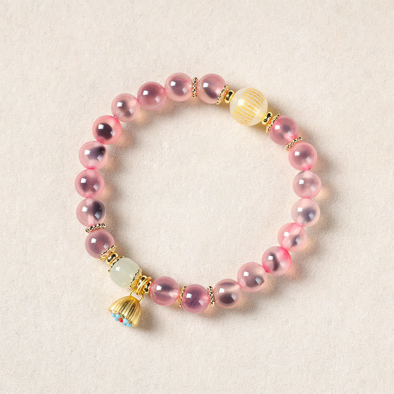 Nimara Ritual Natural Colorful Candy Agate Golden Lotus Pod Healing Bracelet