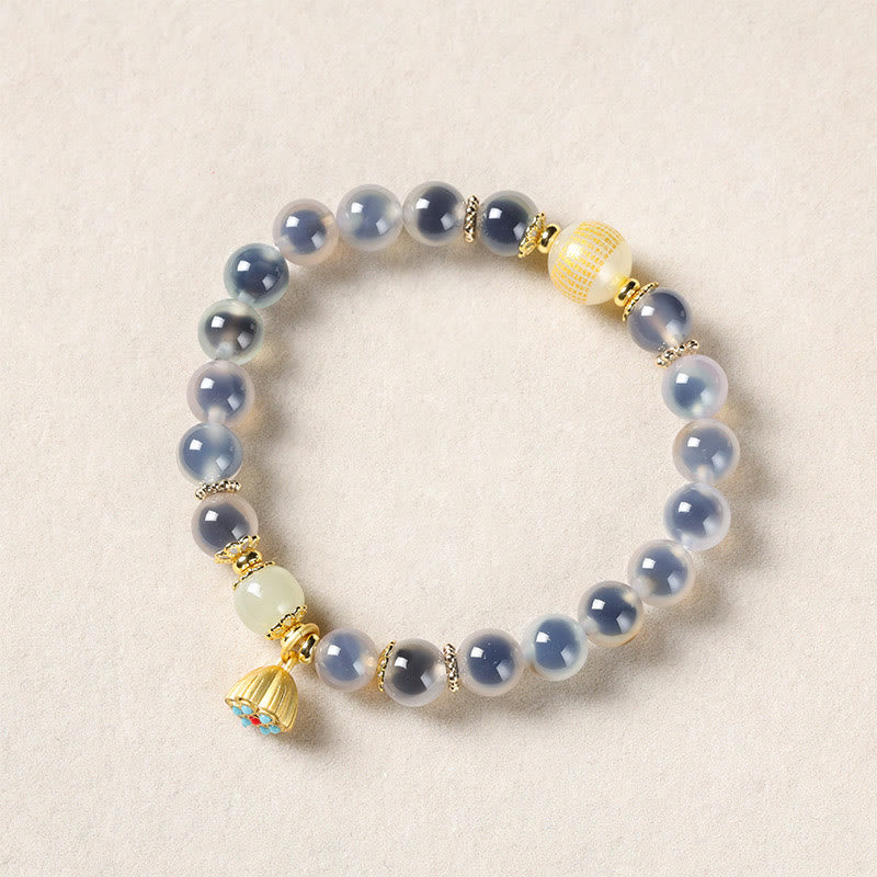 Nimara Ritual Natural Colorful Candy Agate Golden Lotus Pod Healing Bracelet