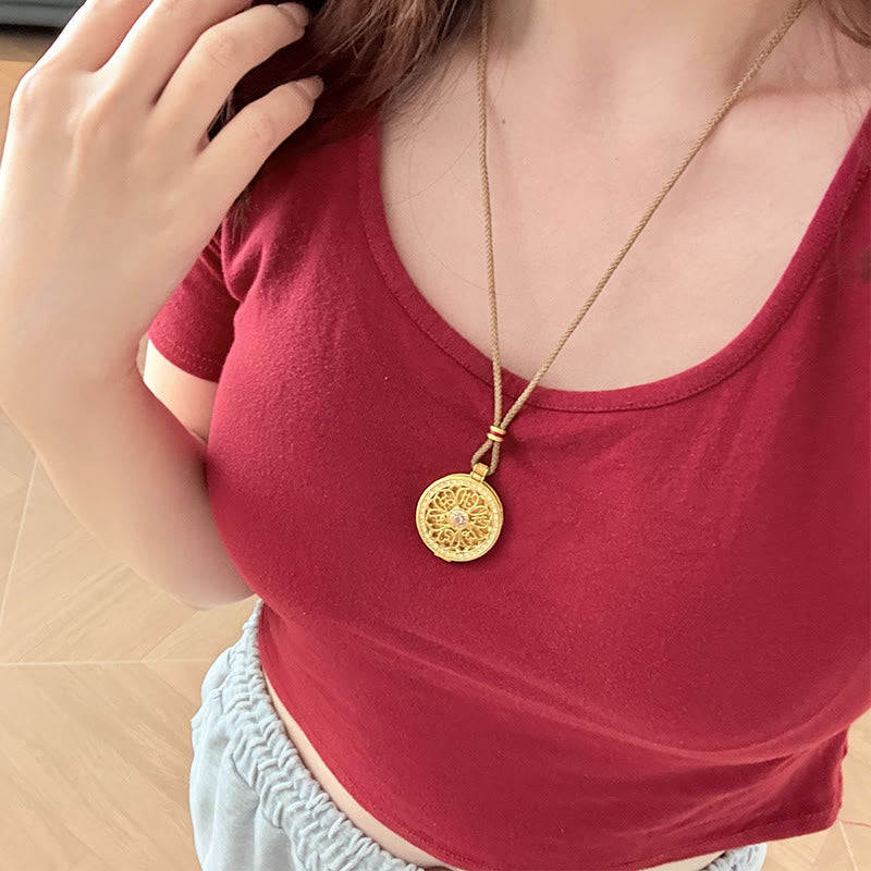 Nimara Ritual Om Mani Padme Hum Openable Copper Plated Gold Wealth Necklace Pendant
