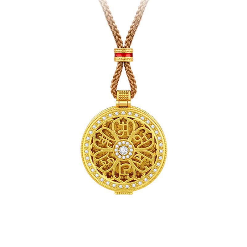 Nimara Ritual Om Mani Padme Hum Openable Copper Plated Gold Wealth Necklace Pendant
