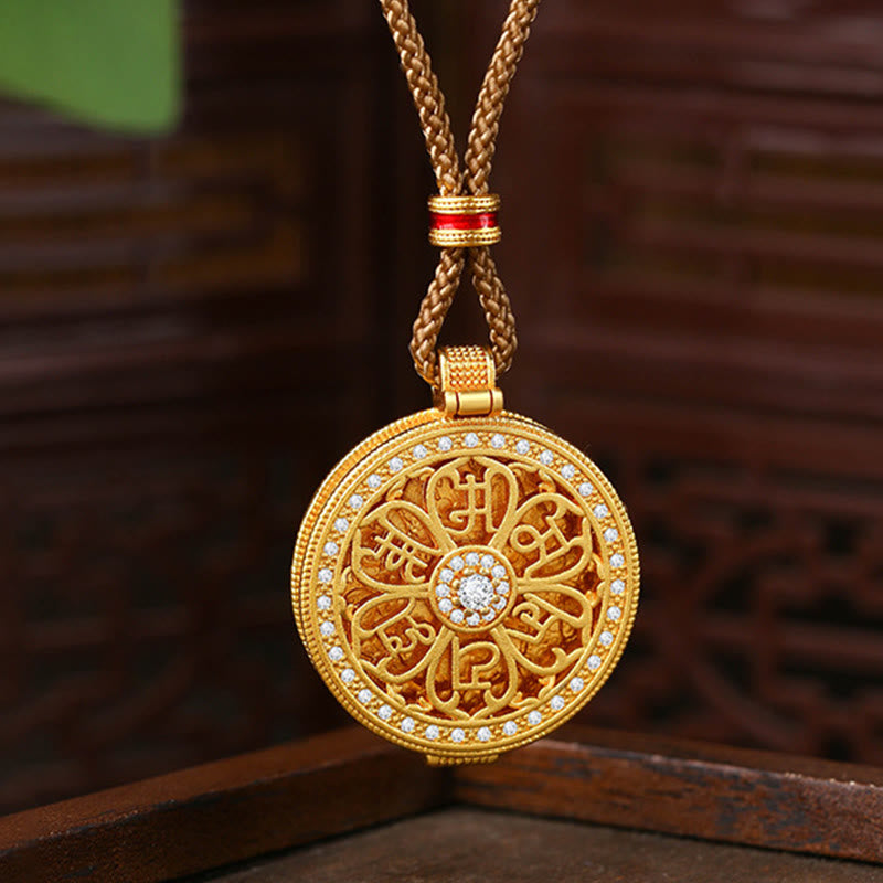 Nimara Ritual Om Mani Padme Hum Openable Copper Plated Gold Wealth Necklace Pendant
