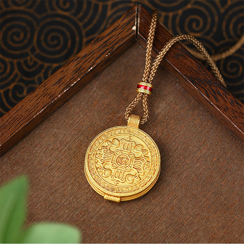 Nimara Ritual Om Mani Padme Hum Openable Copper Plated Gold Wealth Necklace Pendant
