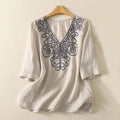 Nimara Ritual Embroidered V-neck Casual Women's Half Sleeve T-shirt