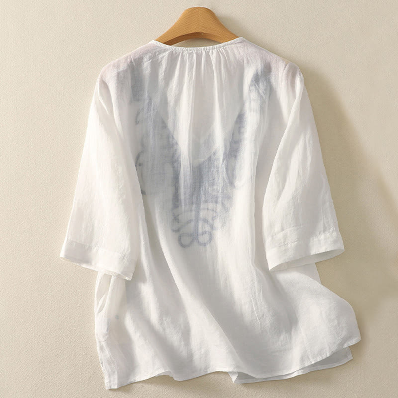 Nimara Ritual Embroidered V-neck Casual Women's Half Sleeve T-shirt