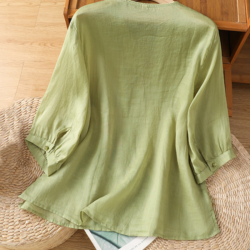 Nimara Ritual Embroidered Flowers Cotton Women's V-neck Shirt