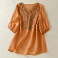 Nimara Ritual Embroidered Lace Casual Women's Cotton Linen Half Sleeve T-shirt
