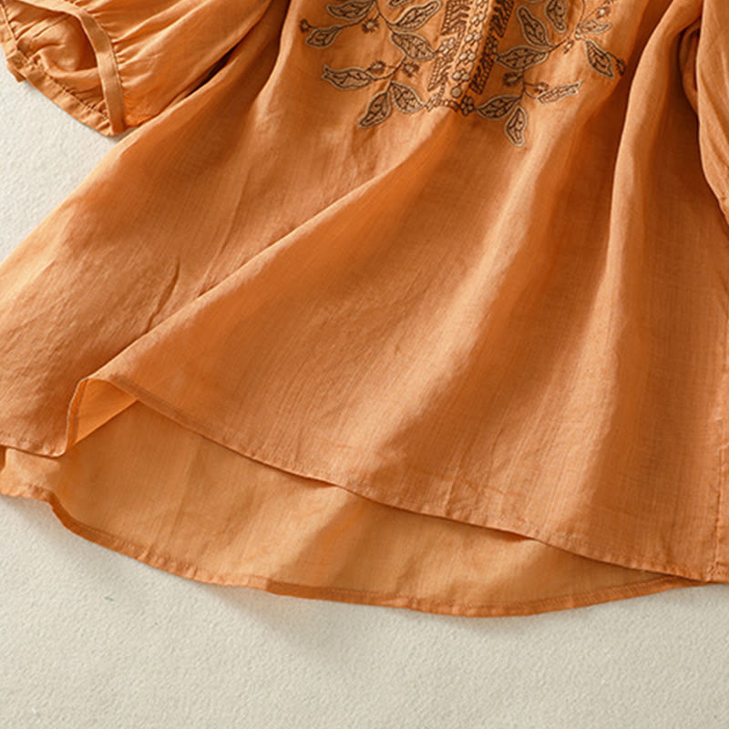 Nimara Ritual Embroidered Lace Casual Women's Cotton Linen Half Sleeve T-shirt