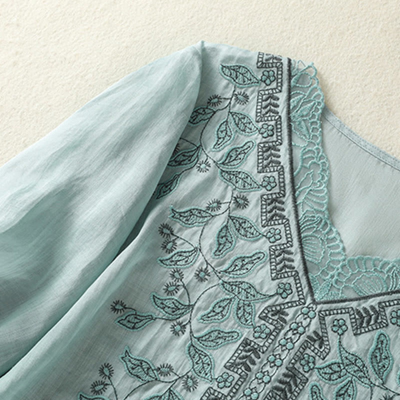 Nimara Ritual Embroidered Lace Casual Women's Cotton Linen Half Sleeve T-shirt