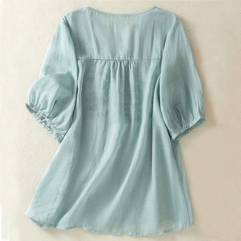Nimara Ritual Embroidered Lace Casual Women's Cotton Linen Half Sleeve T-shirt