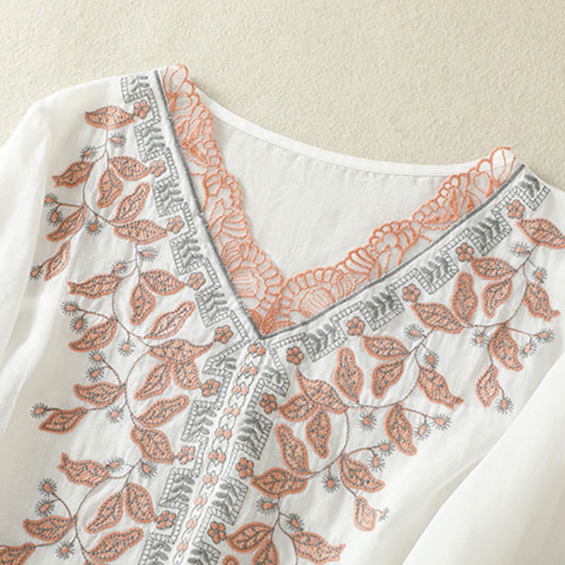Nimara Ritual Embroidered Lace Casual Women's Cotton Linen Half Sleeve T-shirt