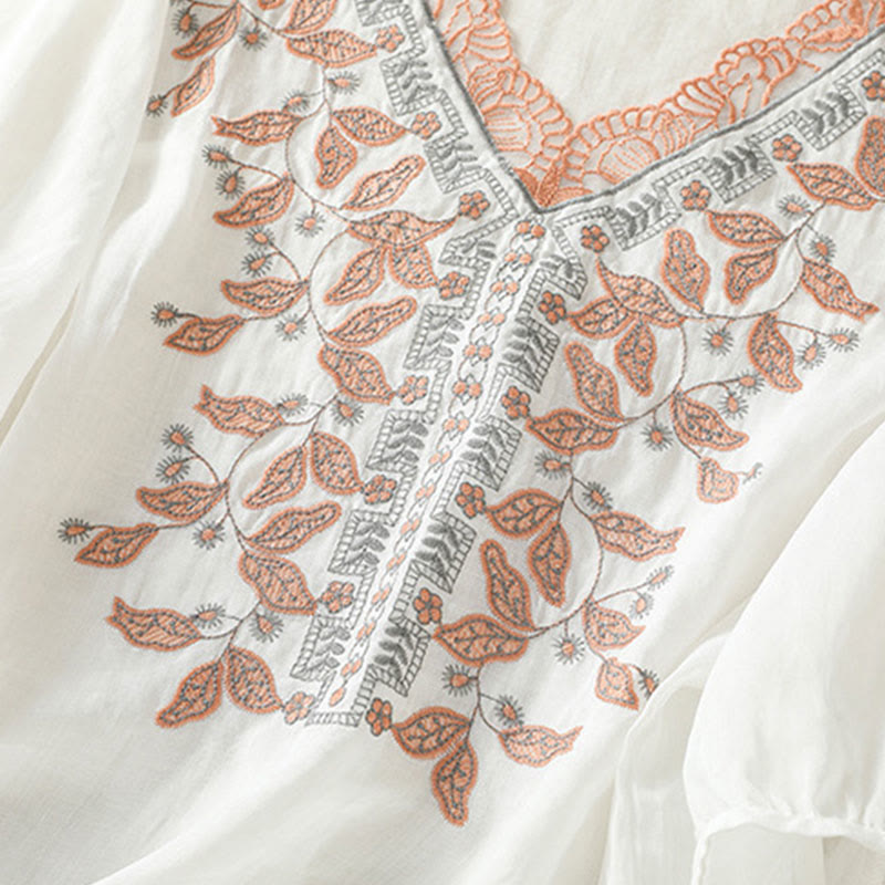 Nimara Ritual Embroidered Lace Casual Women's Cotton Linen Half Sleeve T-shirt