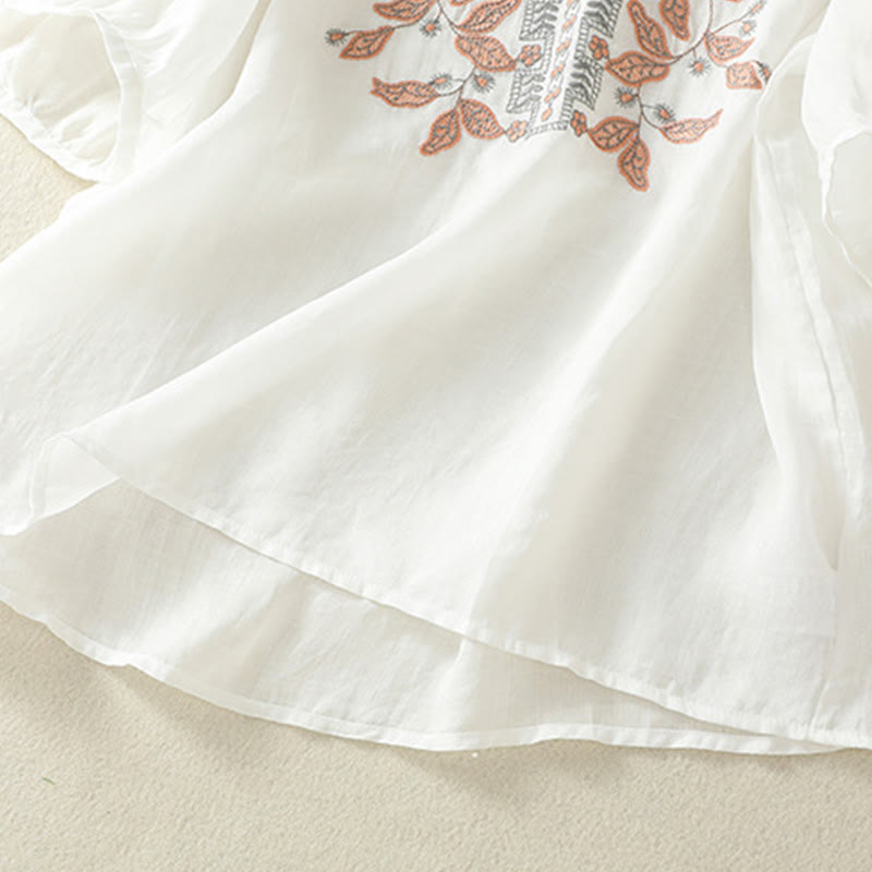 Nimara Ritual Embroidered Lace Casual Women's Cotton Linen Half Sleeve T-shirt