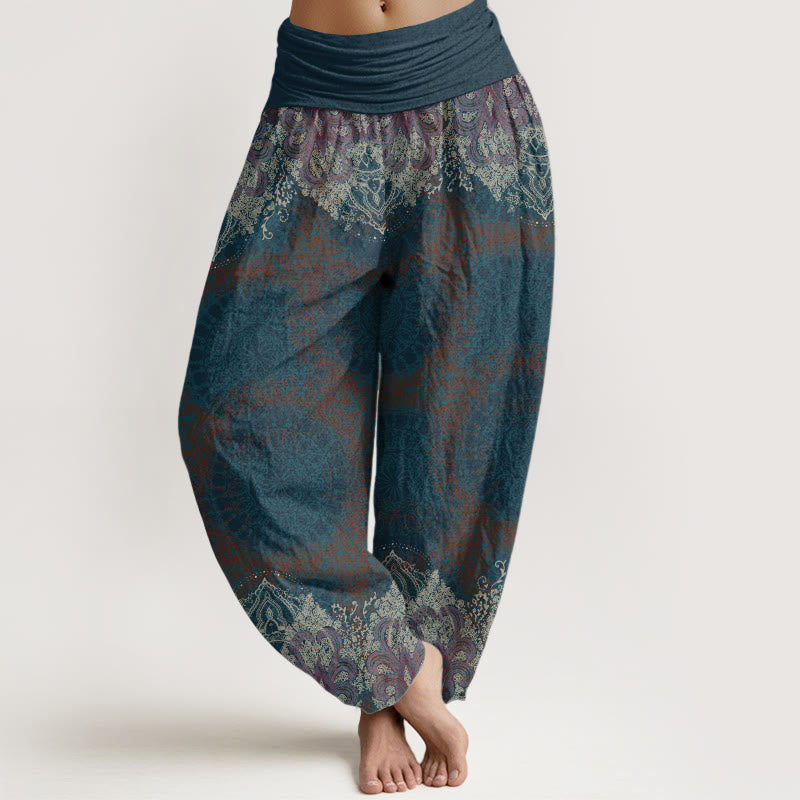 Nimara Ritual Pure Cotton Casual Lycoris Radiata Mandala Pattern Women's Elastic Waist Harem Pants