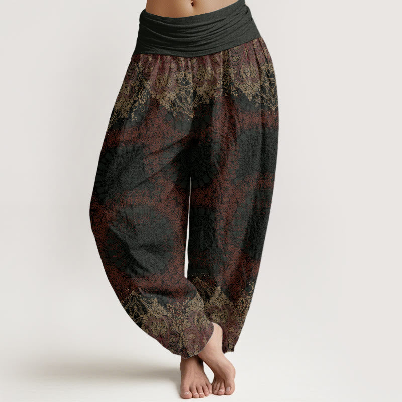 Nimara Ritual Pure Cotton Casual Lycoris Radiata Mandala Pattern Women's Elastic Waist Harem Pants