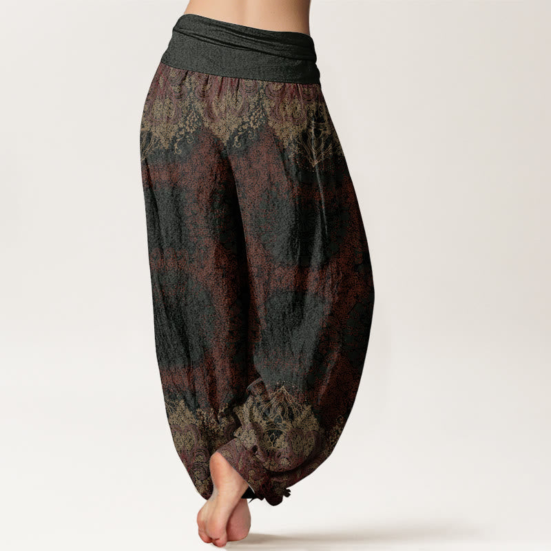 Nimara Ritual Pure Cotton Casual Lycoris Radiata Mandala Pattern Women's Elastic Waist Harem Pants