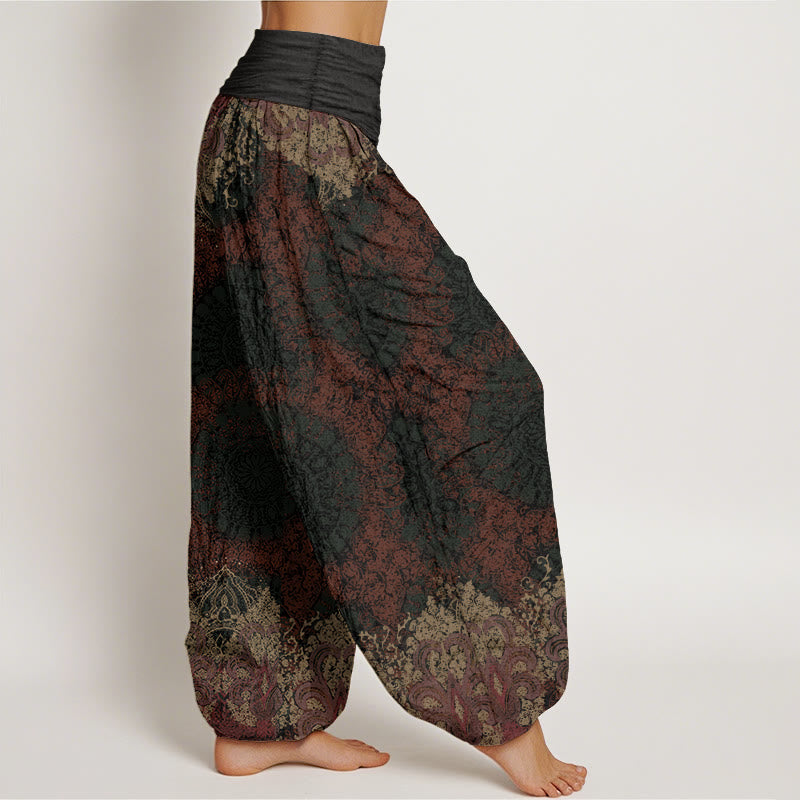 Nimara Ritual Pure Cotton Casual Lycoris Radiata Mandala Pattern Women's Elastic Waist Harem Pants