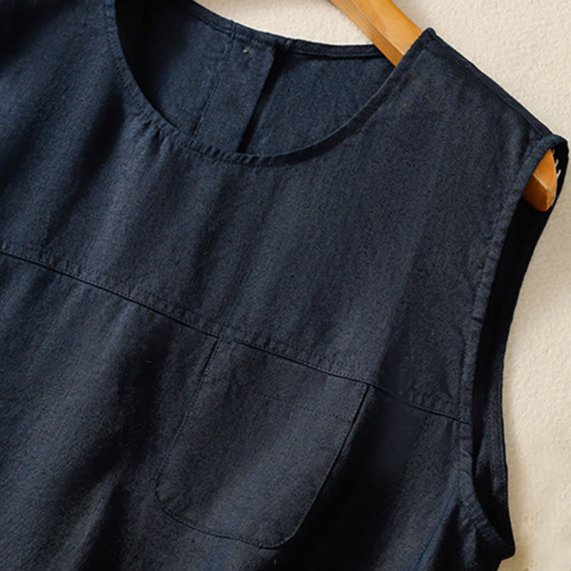 Nimara Ritual Simple Crew Neck Button Design Women's Cotton Sleeveless Vest