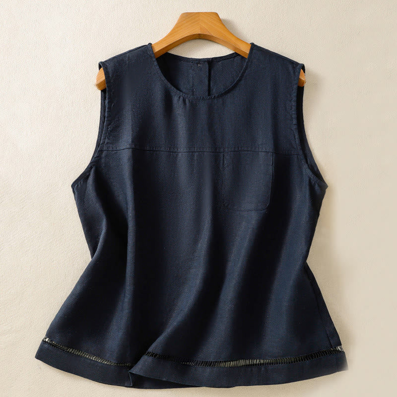 Nimara Ritual Simple Crew Neck Button Design Women's Cotton Sleeveless Vest