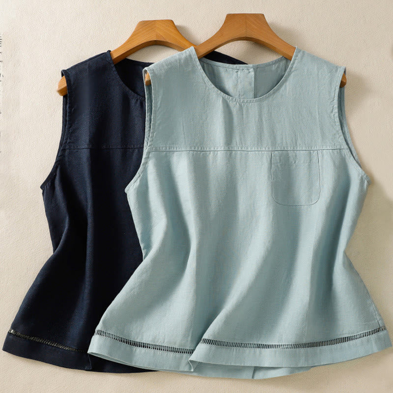Nimara Ritual Simple Crew Neck Button Design Women's Cotton Sleeveless Vest