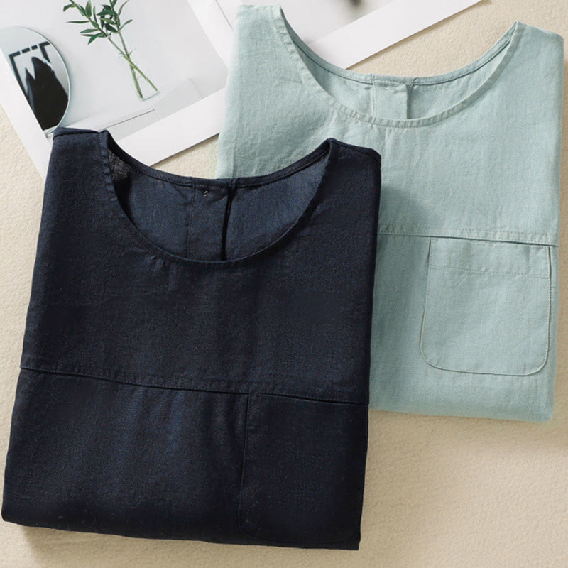 Nimara Ritual Simple Crew Neck Button Design Women's Cotton Sleeveless Vest