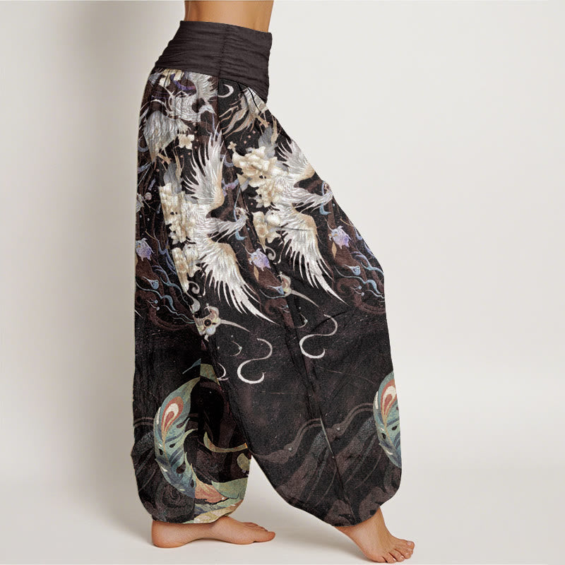 Nimara Ritual Pure Cotton Phoenix Flower Pattern Women's Elastic Waist Harem Pants