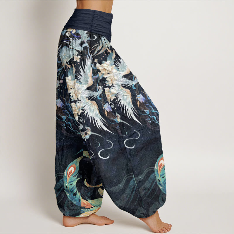 Nimara Ritual Pure Cotton Phoenix Flower Pattern Women's Elastic Waist Harem Pants