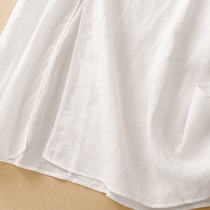 Nimara Ritual Summer V-Neck Frog-Button Short Sleeve Women's Midi Dress