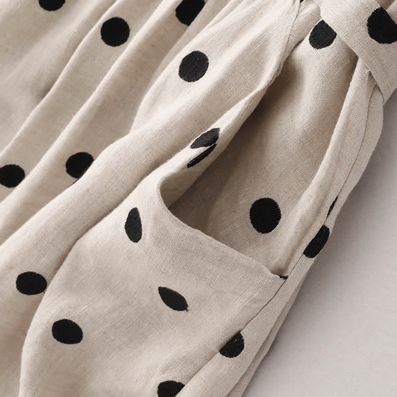 Nimara Ritual Polka Dot V-Neck Lace-up Women's Midi Dress With Pockets