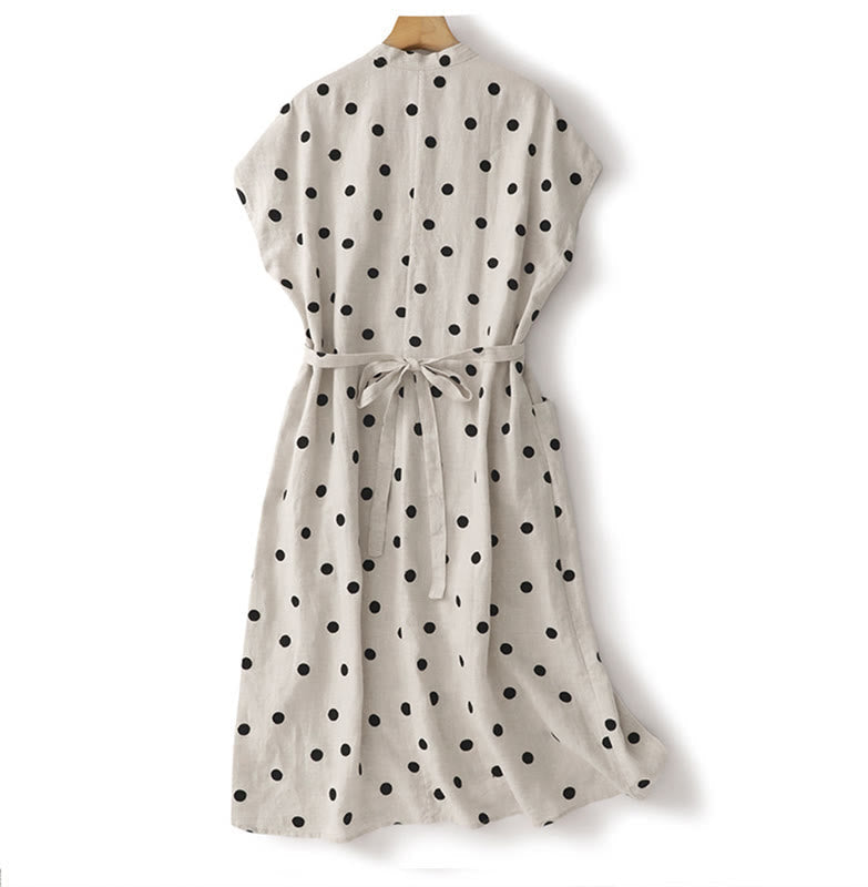 Nimara Ritual Polka Dot V-Neck Lace-up Women's Midi Dress With Pockets