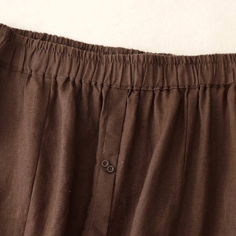 Nimara Ritual A-line Buttons Slit Design Elastic Waist Cotton Women's Skirt With Pockets