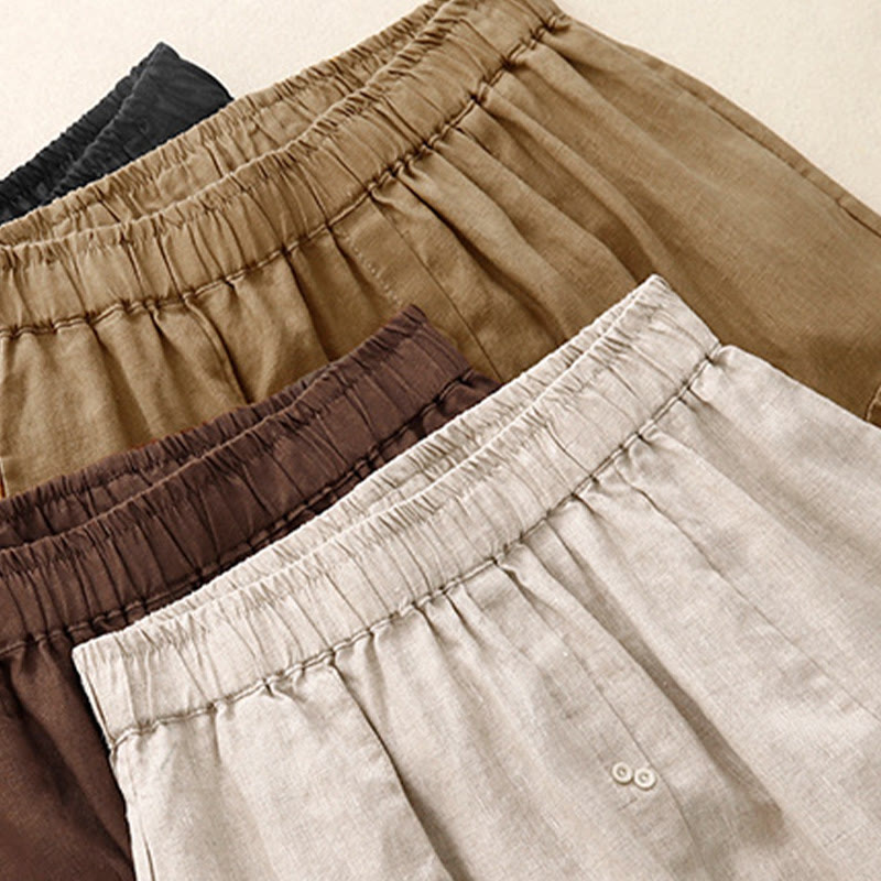 Nimara Ritual A-line Buttons Slit Design Elastic Waist Cotton Women's Skirt With Pockets