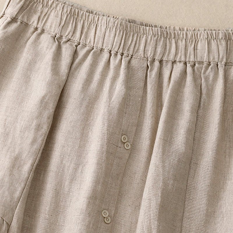 Nimara Ritual A-line Buttons Slit Design Elastic Waist Cotton Women's Skirt With Pockets