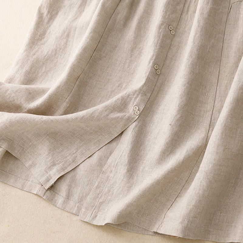 Nimara Ritual A-line Buttons Slit Design Elastic Waist Cotton Women's Skirt With Pockets
