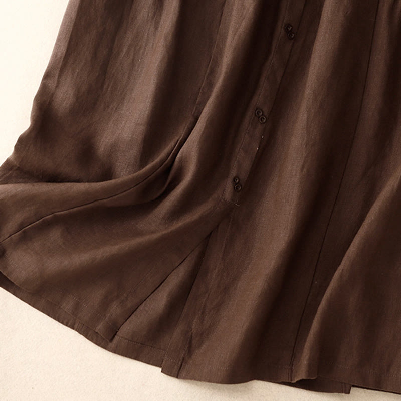 Nimara Ritual A-line Buttons Slit Design Elastic Waist Cotton Women's Skirt With Pockets