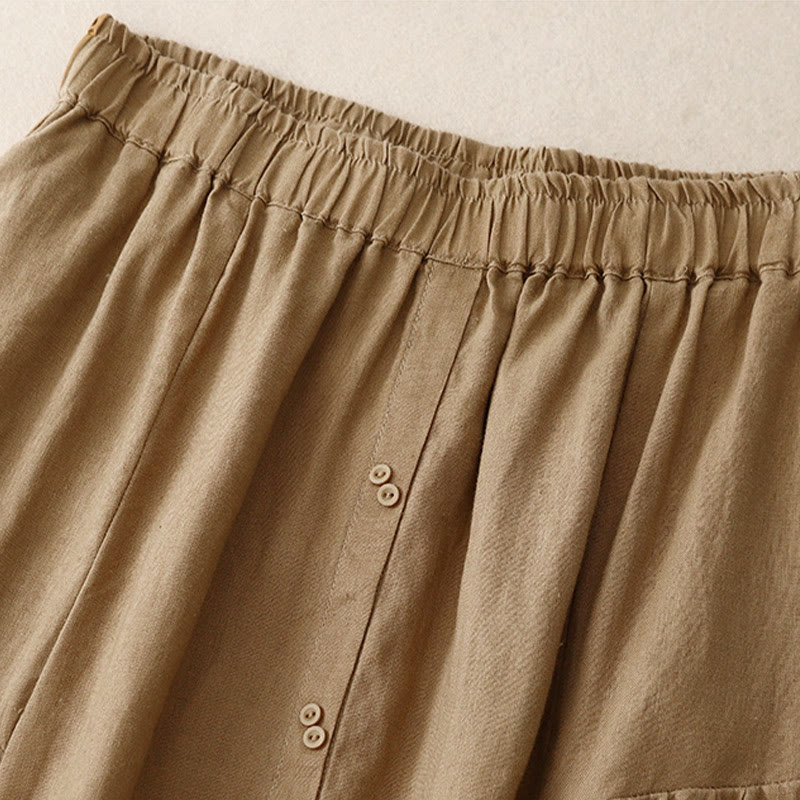 Nimara Ritual A-line Buttons Slit Design Elastic Waist Cotton Women's Skirt With Pockets