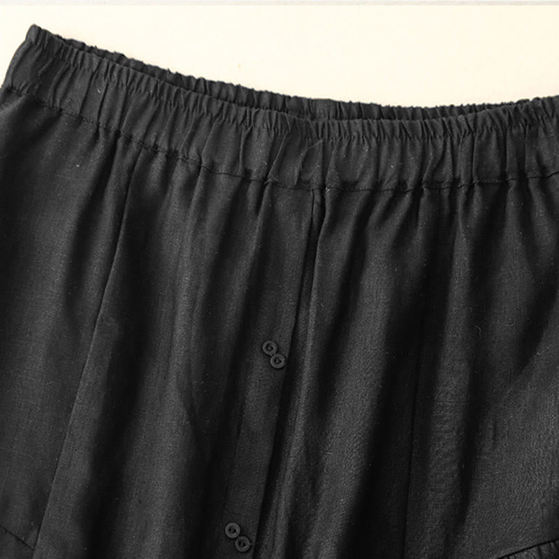 Nimara Ritual A-line Buttons Slit Design Elastic Waist Cotton Women's Skirt With Pockets
