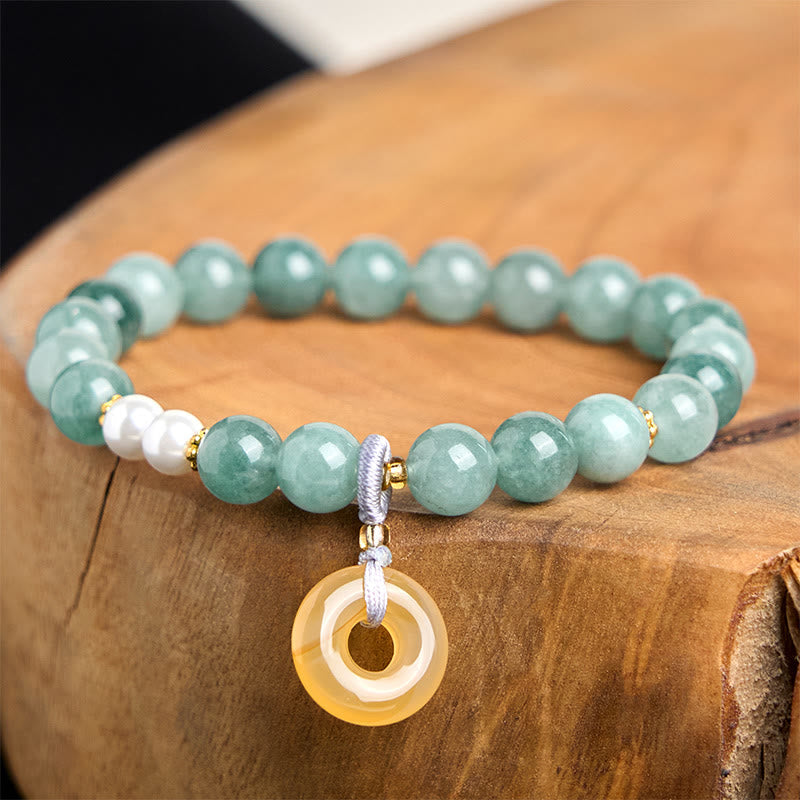 Nimara Ritual Blue Jade Peace Buckle Pearl Beads Prosperity Bracelet