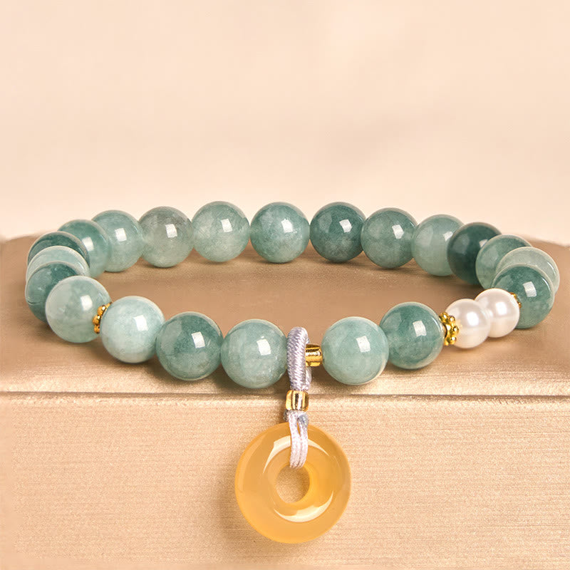 Nimara Ritual Blue Jade Peace Buckle Pearl Beads Prosperity Bracelet