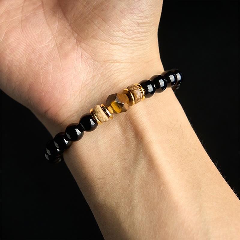 Nimara Ritual Black Obsidian Beads Sectional Tiger Eye Stone Purification Bracelet