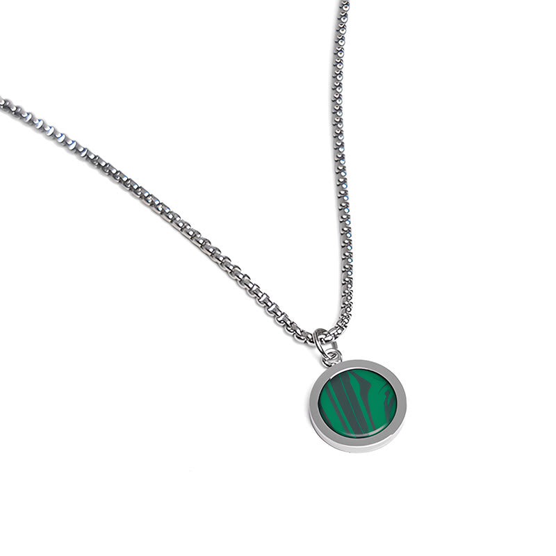 Nimara Ritual Natural Stone Turquoise Tiger Eye Lazurite Malachite Titanium Steel Purification Necklace Pendant