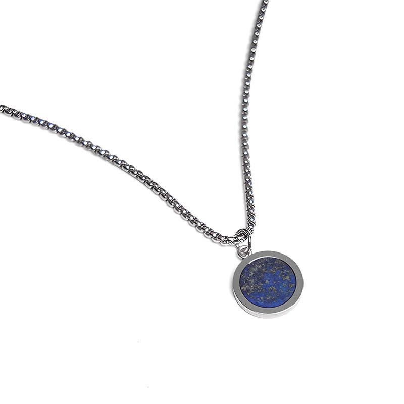 Nimara Ritual Natural Stone Turquoise Tiger Eye Lazurite Malachite Titanium Steel Purification Necklace Pendant