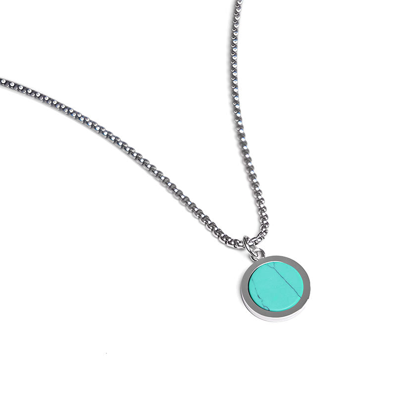 Nimara Ritual Natural Stone Turquoise Tiger Eye Lazurite Malachite Titanium Steel Purification Necklace Pendant
