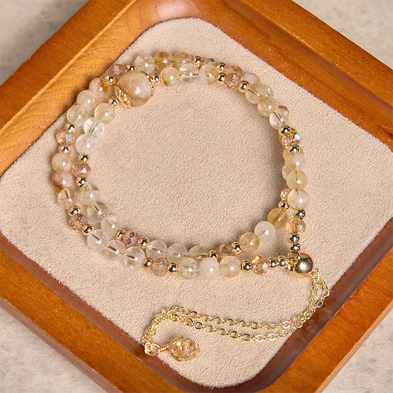 Nimara Ritual Natural Citrine Pink Crystal Beads Pleasure Creativity Double Layer Bracelet