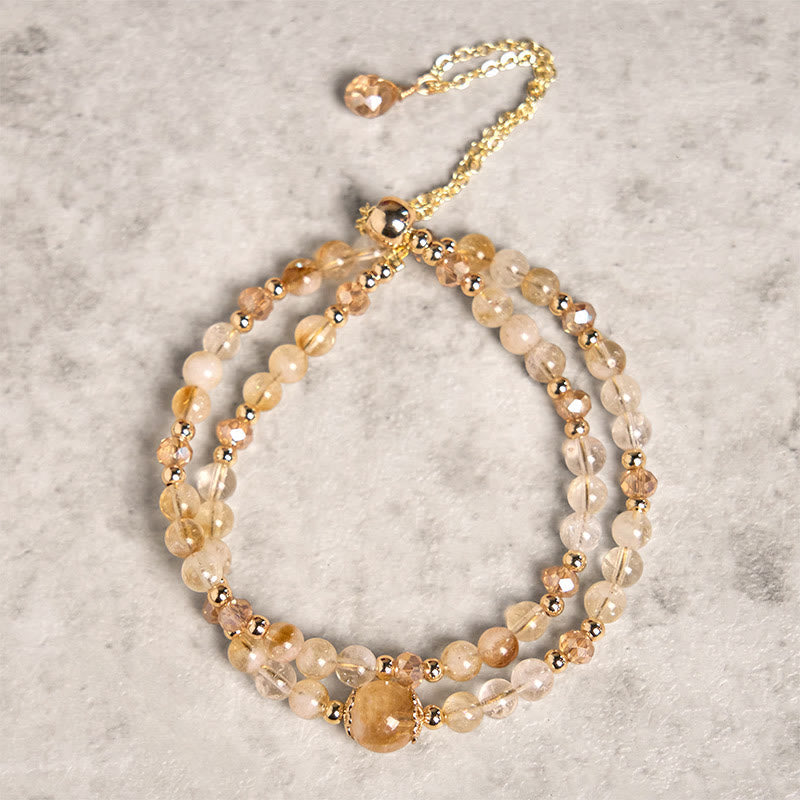Nimara Ritual Natural Citrine Pink Crystal Beads Pleasure Creativity Double Layer Bracelet