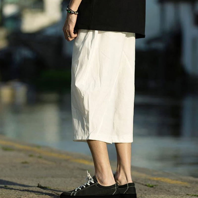 Nimara Ritual Summer Plain Pleat Design Drawstring Men's 7-8 Length Pants With Pockets