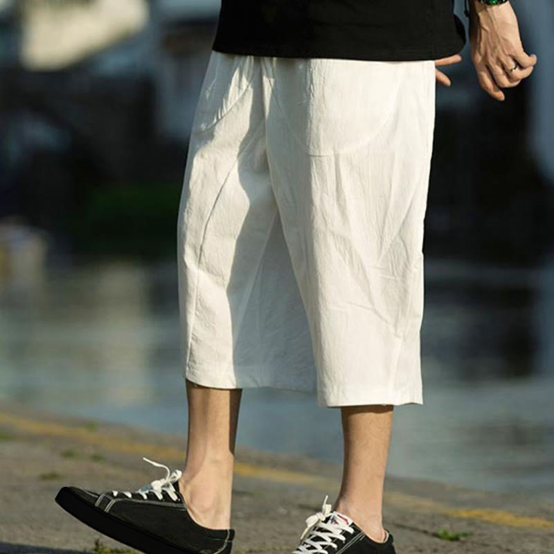 Nimara Ritual Summer Plain Pleat Design Drawstring Men's 7-8 Length Pants With Pockets