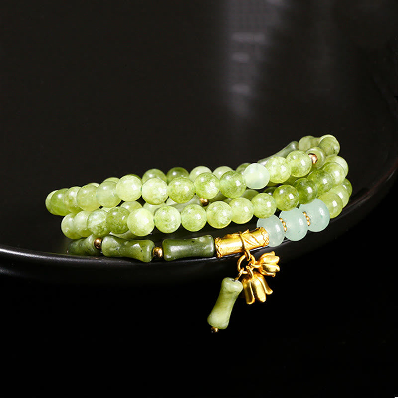 Nimara Ritual Retro Multilayer Lily of the Valley Bamboo Green Chalcedony Strength Bracelet