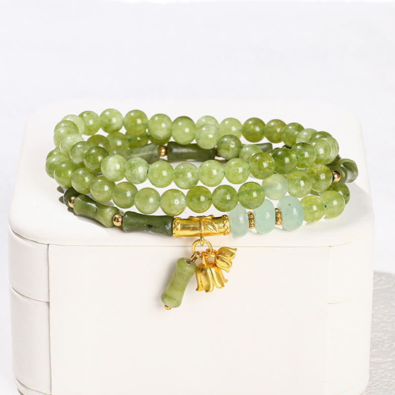 Nimara Ritual Retro Multilayer Lily of the Valley Bamboo Green Chalcedony Strength Bracelet