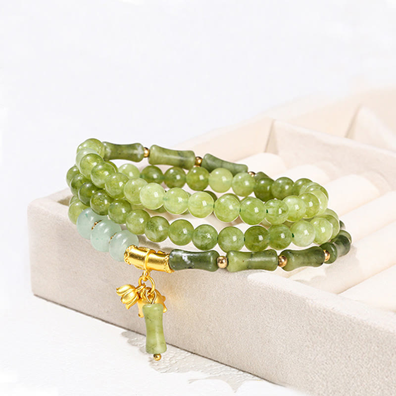Nimara Ritual Retro Multilayer Lily of the Valley Bamboo Green Chalcedony Strength Bracelet