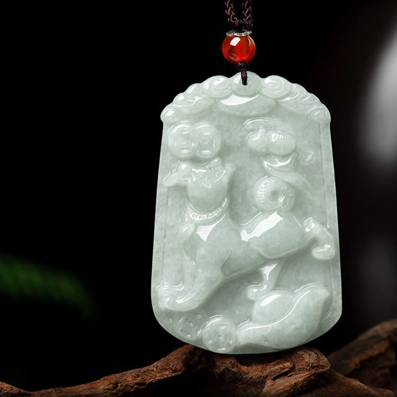 Nimara Ritual Natural Jade 12 Chinese Zodiac Abundance Amulet Pendant Necklace